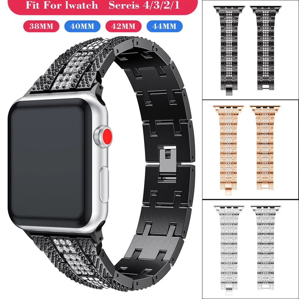 Ремешок из нержавеющей стали для Apple Watch 4 42/44 мм металлический браслет со стразами