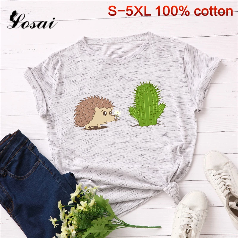 Plus Size 5XL Summer New Women T-shirt Hedgehog Cactus Print Short Sleeve Round Neck Cotton Women Tops Slim Fit Women T-shirts
Plus Size 5XL Summer New Women T-shirt Hedgehog Cactus Print Short Sleeve Round Neck Cotton Women Tops Slim Fit Women T-shirts