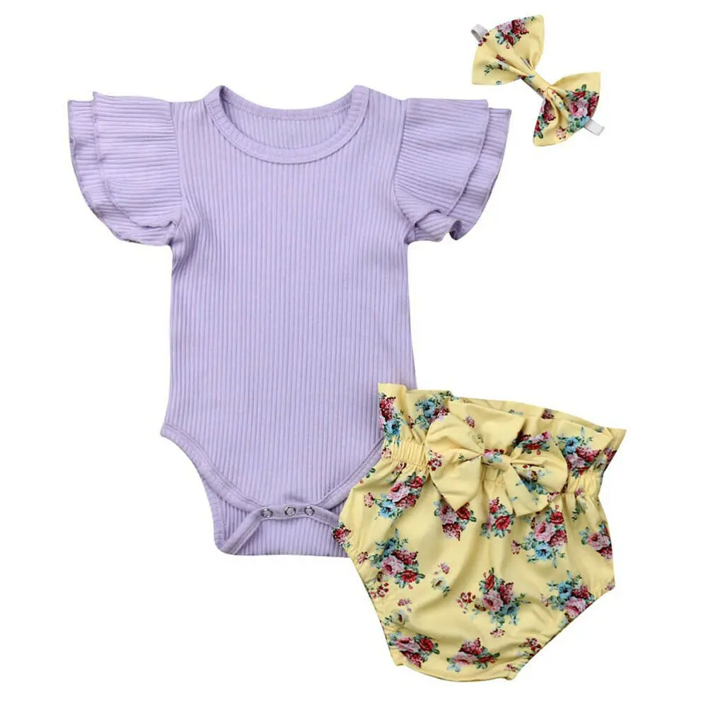0-24M New Summer Infant Baby Girl Clothes Sets Purple Short Sleeve Romper Floral Shorts 3PCS Outfit With Bow
0-24M New Summer Infant Baby Girl Clothes Sets Purple Short Sleeve Romper Floral Shorts 3PCS Outfit With Bow