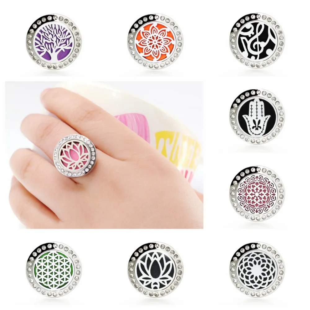 20mm Lotus Flower Diffuser Locket Resizable Essential Oils Aromatherapy Rings 316L Stainless Steel Ring 10pcs Free Pads | Украшения и