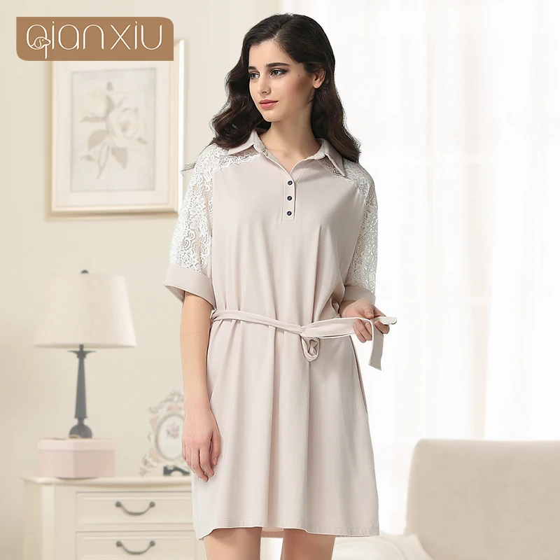 Qianxiu Nightgown For Women Turn-down Collar Robe Solid Sexy Lace Pyjamas Women 1638
Qianxiu Nightgown For Women Turn-down Collar Robe Solid Sexy Lace Pyjamas Women 1638