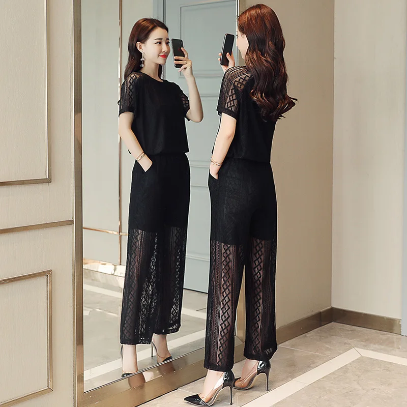 Woman Two Piece Outfit Set Plus Size Large Black Co-ord Set Top and Pants Suits Tracksuit Sportswear Lace 2019 Summer Clothing
Woman Two Piece Outfit Set Plus Size Large Black Co-ord Set Top and Pants Suits Tracksuit Sportswear Lace 2019 Summer Clothing