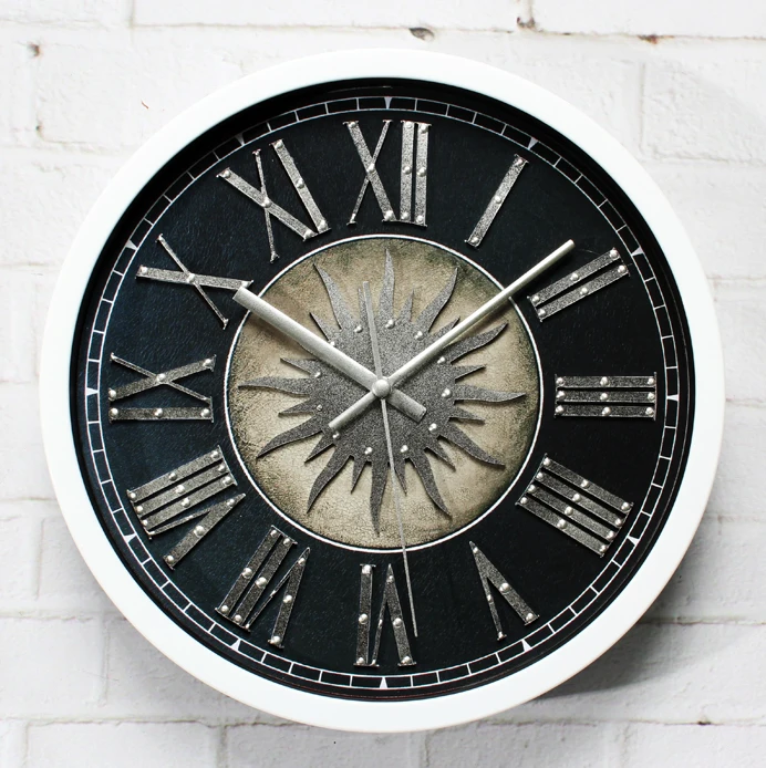 European retro 3D metal rivet Roman numerals wall clock metallic Titan art clocks home decor decoration free shipping | Дом и сад