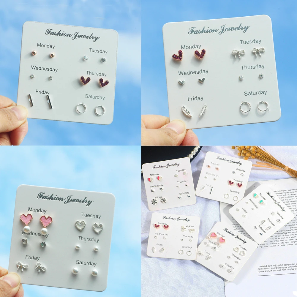 6 Pairs/Set One Week Earring Set Fashion Simple Crystal Heart Stud Earrings For Women Mini Brincos Valentine's Day Mujer Gift
6 Pairs/Set One Week Earring Set Fashion Simple Crystal Heart Stud Earrings For Women Mini Brincos Valentine's Day Mujer Gift