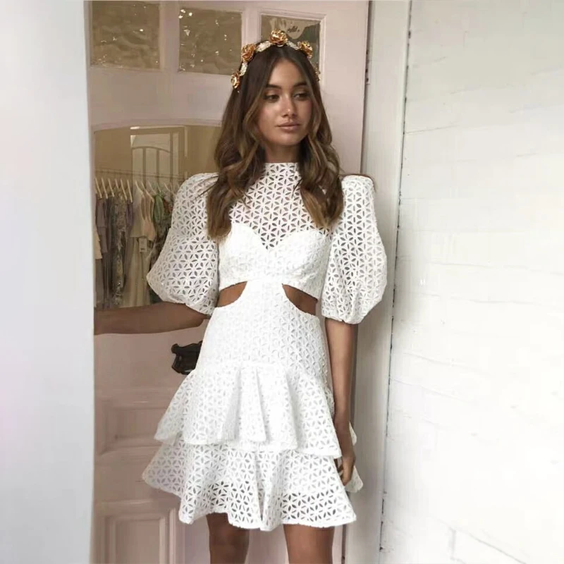 2019 Summer Women Dress Solid Color Hollow High Waist Puff Sleeve Ruffled Small Dress White Vogue Dress
2019 Summer Women Dress Solid Color Hollow High Waist Puff Sleeve Ruffled Small Dress White Vogue Dress