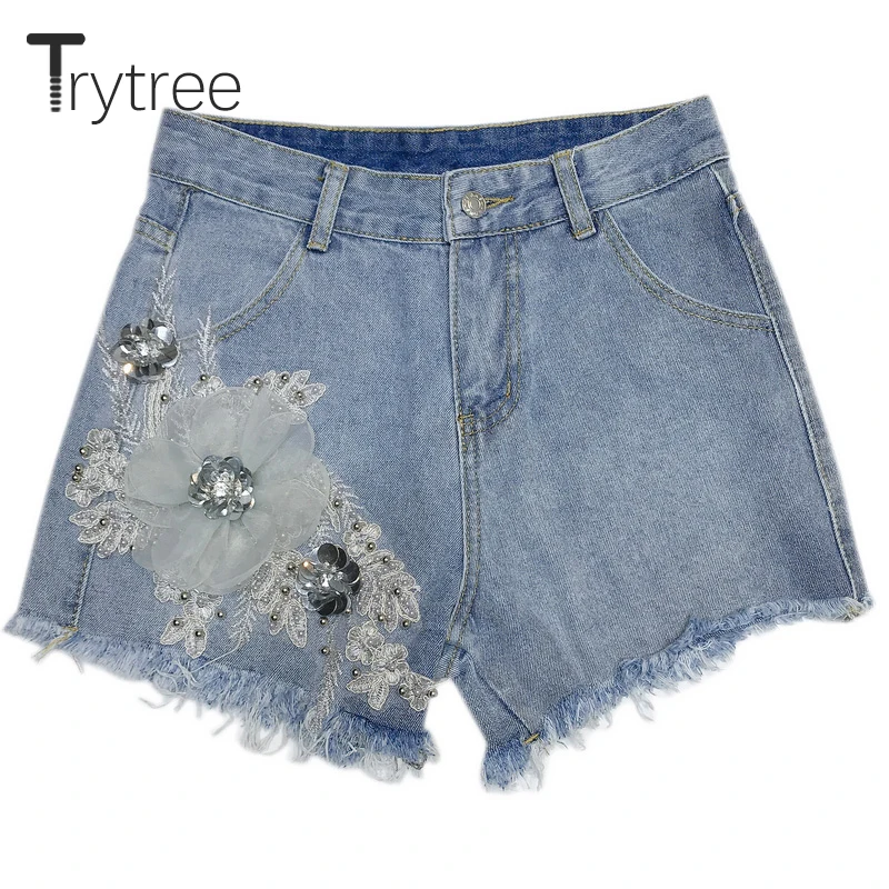 Trytree Summer Jeans Women Casual Appliques Embroidery Pearls Denim Shorts Button Fly Zip Sequined Pockets Tassels Shorts Jeans
Trytree Summer Jeans Women Casual Appliques Embroidery Pearls Denim Shorts Button Fly Zip Sequined Pockets Tassels Shorts Jeans