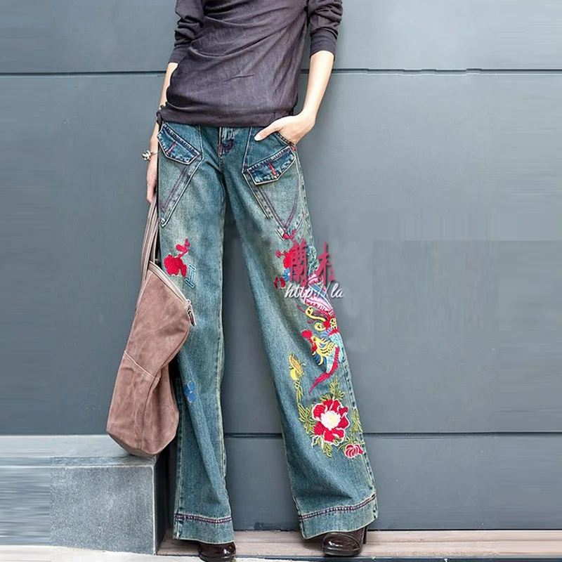 2018 autumn Fashion Retro Vintage Embroidery Pattern Jeans Denim Cowboy full Long maxi Straight pants trousers Womens
2018 autumn Fashion Retro Vintage Embroidery Pattern Jeans Denim Cowboy full Long maxi Straight pants trousers Womens