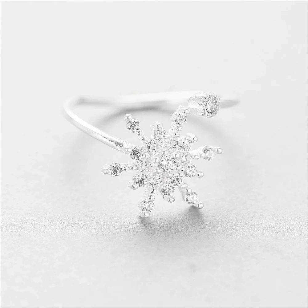 sweet CZ snowflake Rings 100% Sterling 925 silver Jewelry Vintage Adjustable rings for women girl gift