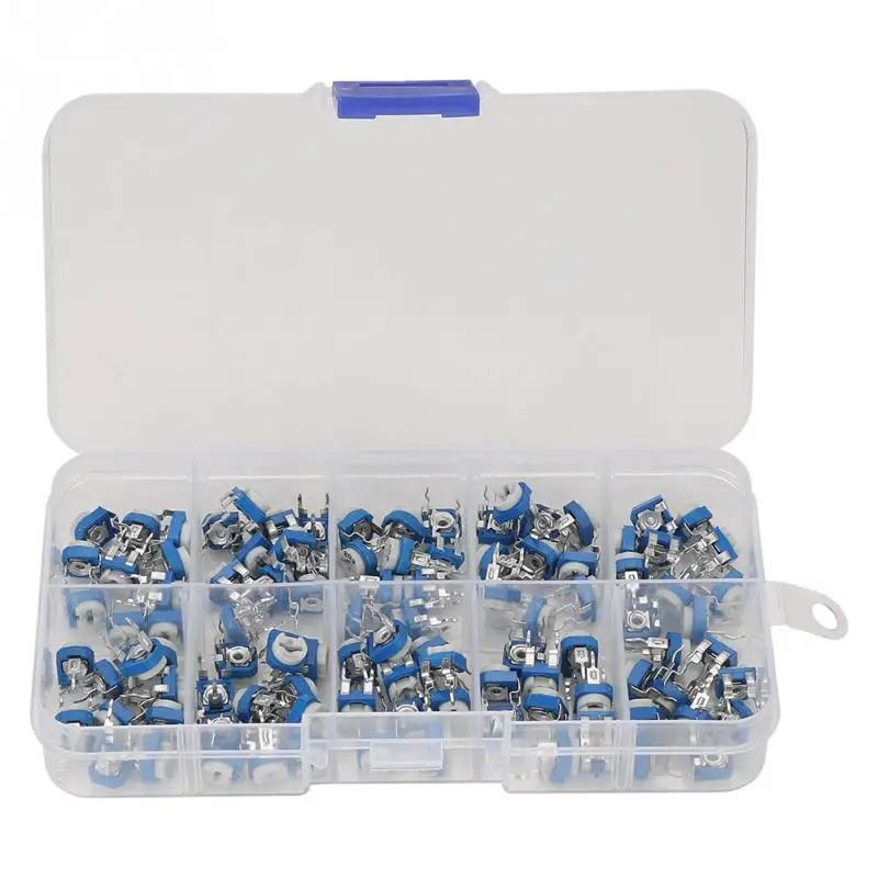 100Pcs 10 Values Blue White Variable Resistor Trimmer Pot Electronic Component with Box RM065
100Pcs 10 Values Blue White Variable Resistor Trimmer Pot Electronic Component with Box RM065