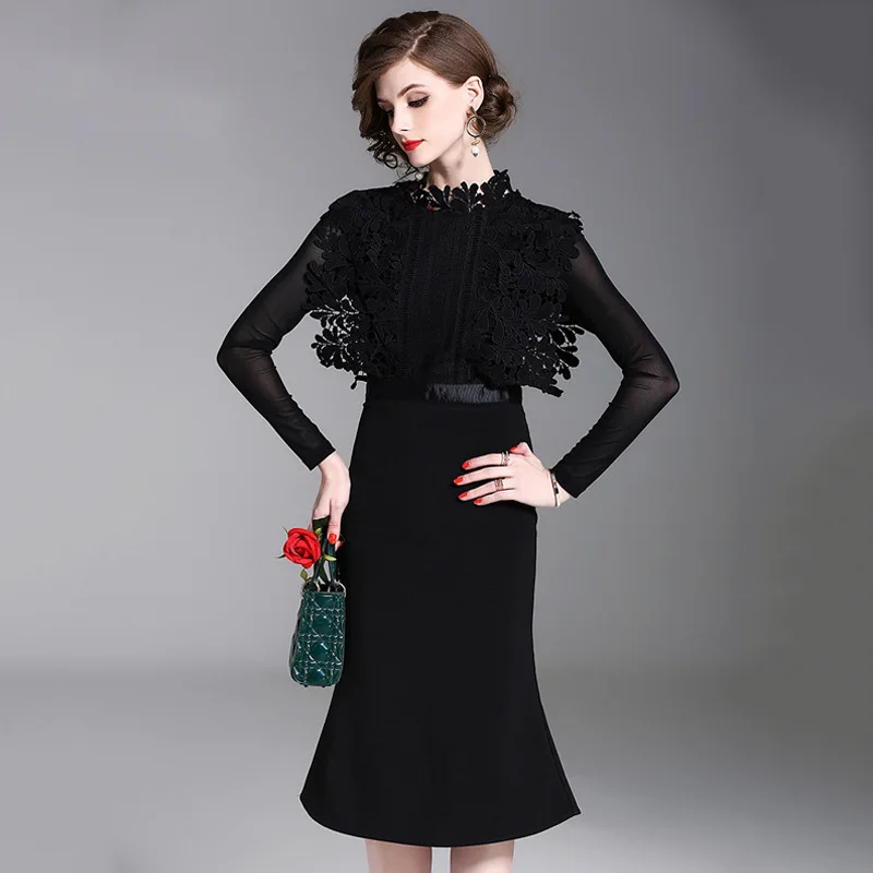 2018 Spring New Lady Dress Sexy Dissolve Lace Split Joint Elegant Dress Women Fashion Black Fish Tail Dresses
2018 Spring New Lady Dress Sexy Dissolve Lace Split Joint Elegant Dress Women Fashion Black Fish Tail Dresses