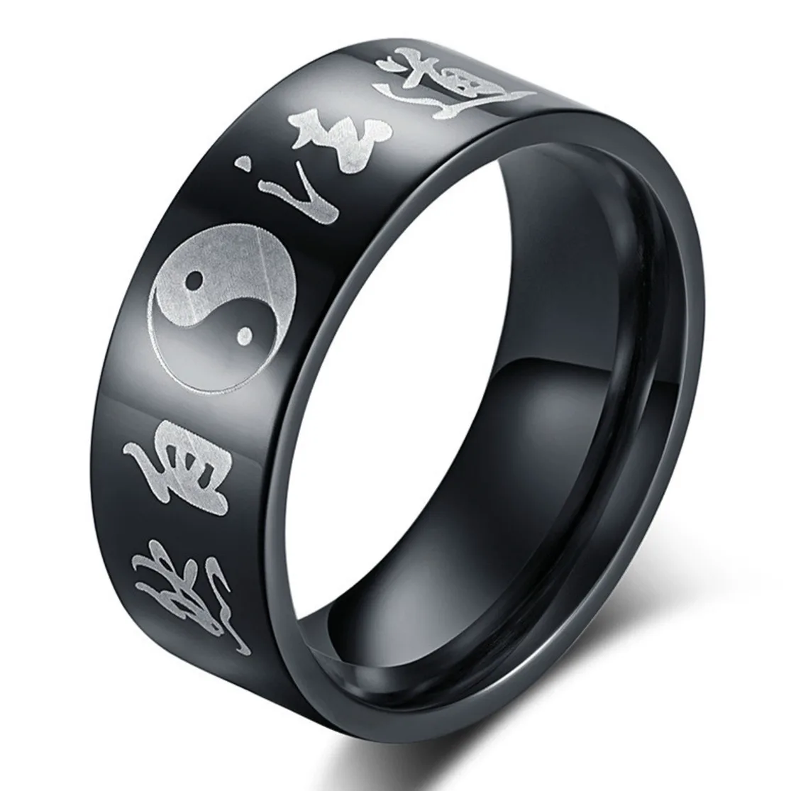 

Taoism Tai Chi Yin Ying Yang Rings For Men Jewelry Men's Stainless Steel Matte Black Ring With Pattern Amulet Taoist Mantra Ring