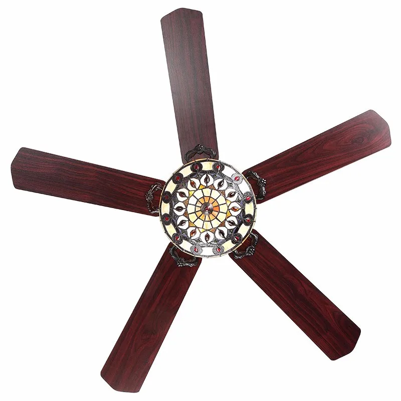 Colorful Glass Shade 52 Inch Brown Wood Blades Ceiling Fans Lights
