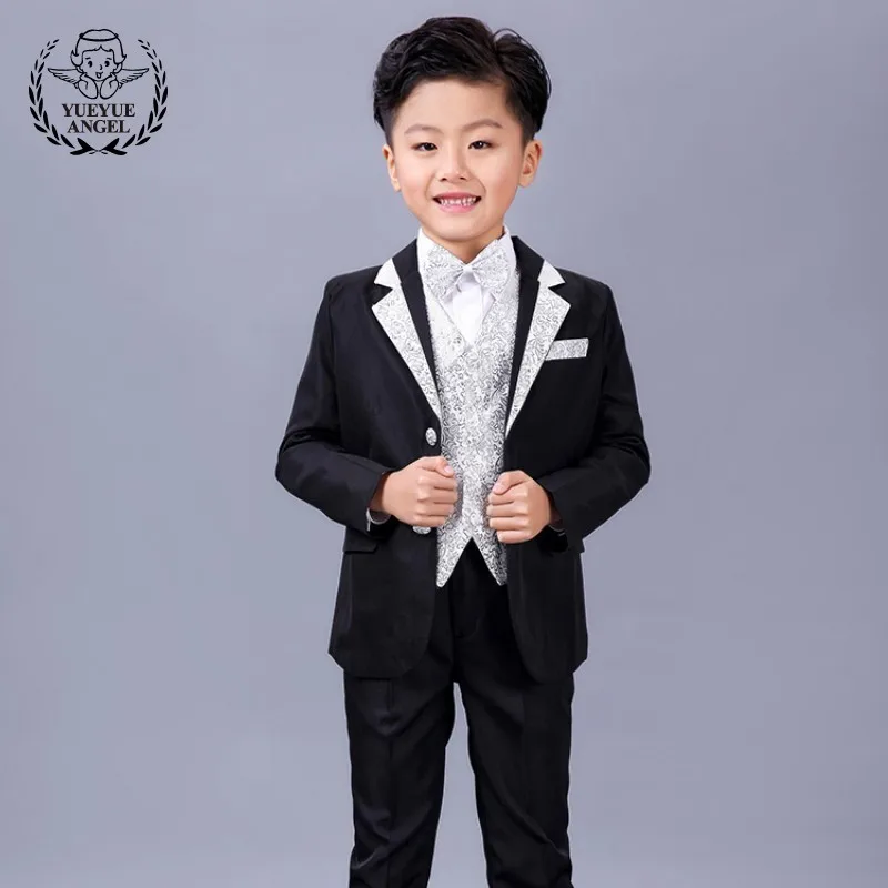 Brand Formal Boys Suits Black Jacket+Pants+Silver Vest+100% Cotton Shirt+Bow 5 Piece Kids Blazer Suit Stage Wedding Boy Costume
Brand Formal Boys Suits Black Jacket+Pants+Silver Vest+100% Cotton Shirt+Bow 5 Piece Kids Blazer Suit Stage Wedding Boy Costume