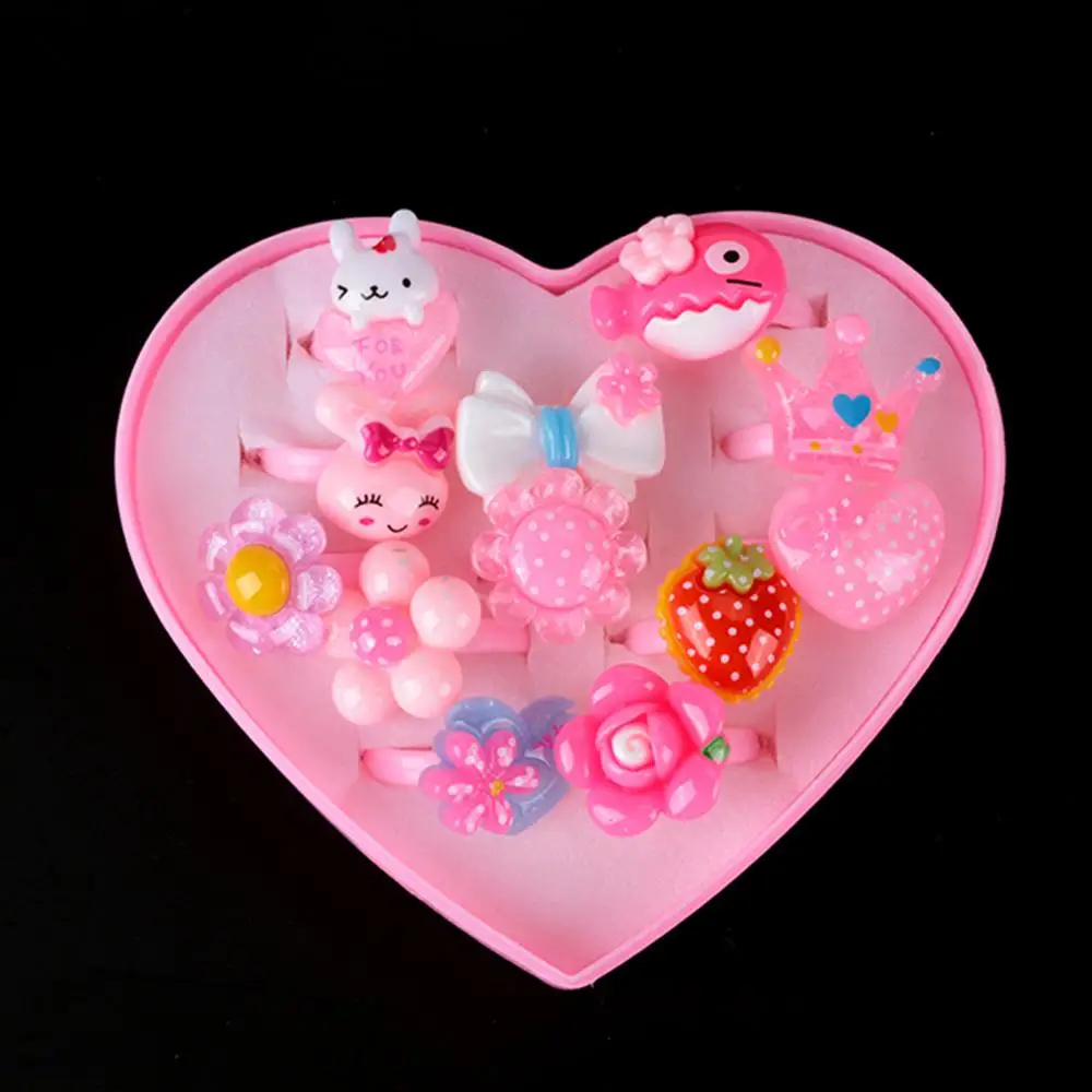 12pcs Cartoon Rings Set Lovely Mix Lot Animals Flower Heart Assorted Rings With Pink Display Box for Baby Kids Girl Children
12pcs Cartoon Rings Set Lovely Mix Lot Animals Flower Heart Assorted Rings With Pink Display Box for Baby Kids Girl Children