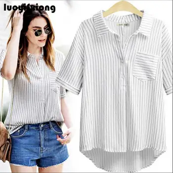 Short Sleeve Striped Blosue Women Shirts Summer Korean Loose Womens Tops and Blouses Plus Size M-5XL Shirt Kimono Camisas Mujer
Short Sleeve Striped Blosue Women Shirts Summer Korean Loose Womens Tops and Blouses Plus Size M-5XL Shirt Kimono Camisas Mujer