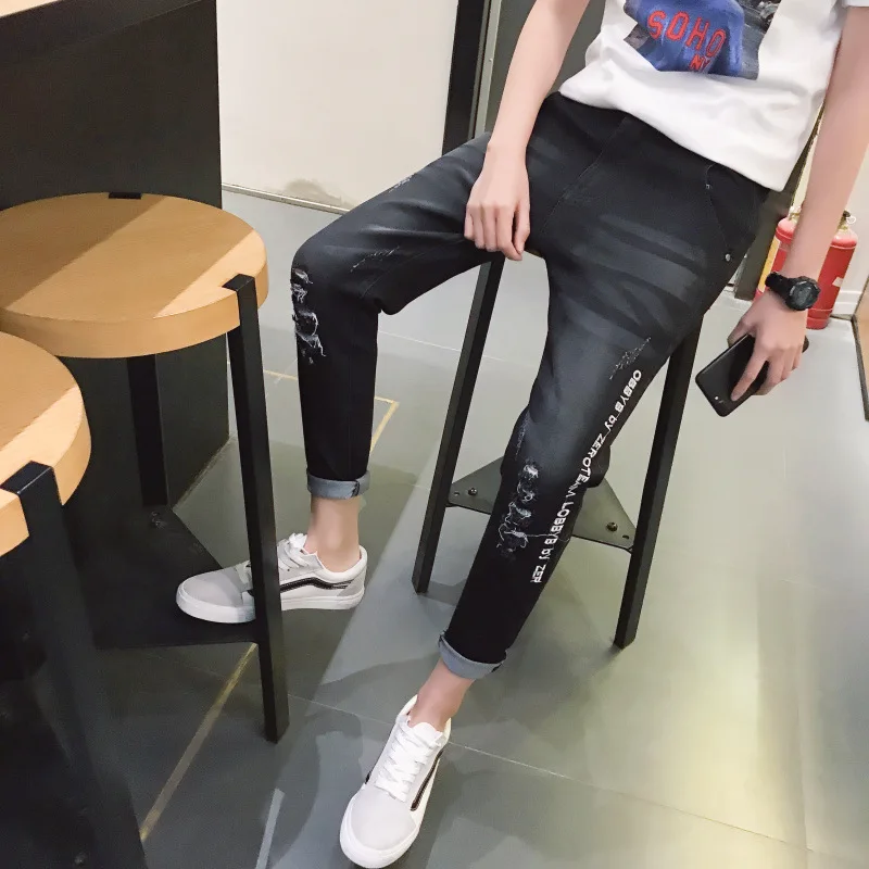 leter Hole Summer Mens Jeans Brand Black Slim Fit Denim Jeans Ripped Ankle-length pant Jeans Homme Plus Size
leter Hole Summer Mens Jeans Brand Black Slim Fit Denim Jeans Ripped Ankle-length pant Jeans Homme Plus Size