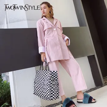 TWOTWINSTYLE Women's Suit Two Piece Set Long Sleeve Single Breasted Blazer Coat High Waist Wide Leg Trousers 2018 Autumn Fashion
TWOTWINSTYLE Women's Suit Two Piece Set Long Sleeve Single Breasted Blazer Coat High Waist Wide Leg Trousers 2018 Autumn Fashion