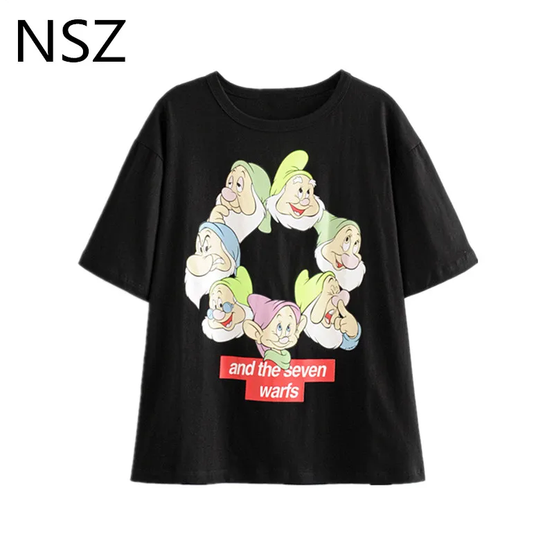 NSZ Women Black Tee Shirt Summer T Shirt Letter Cartoon Print Round Collar Loose Casual Oversized Tees Top
NSZ Women Black Tee Shirt Summer T Shirt Letter Cartoon Print Round Collar Loose Casual Oversized Tees Top