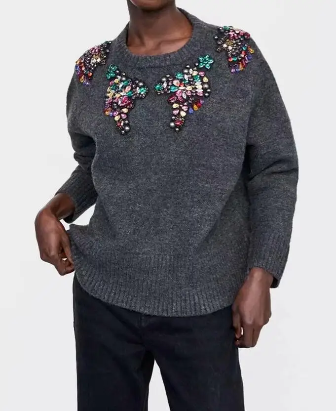 WISHBOP Grey LIMITED EDITION BEJEWELLED SWEATER Long sleeve knits Round neck ribbed trims multicoloured GEM Rhinestone appliques
WISHBOP Grey LIMITED EDITION BEJEWELLED SWEATER Long sleeve knits Round neck ribbed trims multicoloured GEM Rhinestone appliques
