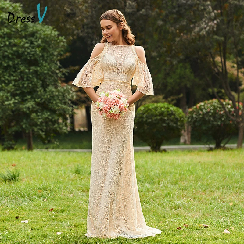 Фото Dressv Long Bridesmaid Dress Scoop Neck Half Sleeves A-line Lace Simple Custom Elegant Wedding Party | Свадьбы и торжества