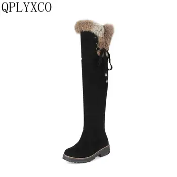 

QPLYXCO New fashion Big Size 34-44 Russia Women Winter Warm Snow Long Boots Ladies Sweet high Botas Woman Round Toe Shoes 1770