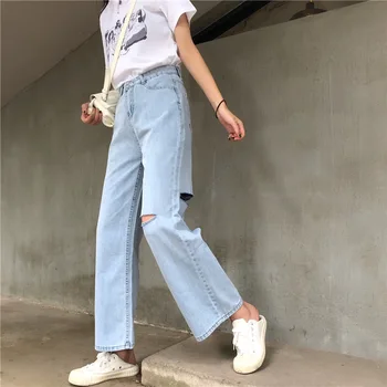 2019 New Women's Spring Summer Ankle-length Jeans Pants Ladies Split Hole Straight Cowboy Trousers S-XL
2019 New Women's Spring Summer Ankle-length Jeans Pants Ladies Split Hole Straight Cowboy Trousers S-XL