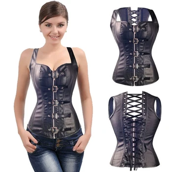 Sexy Black Faux Leather Buckle Overbust Waistcoat Corset Top Steampunk women Bustier Cincher Corselet CO31
Sexy Black Faux Leather Buckle Overbust Waistcoat Corset Top Steampunk women Bustier Cincher Corselet CO31