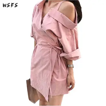 Autumn Pink Shirt Dresses Womens Vneck Long Sleeve Mini Short Dress Sexy Party Club Off Shoulder Loose Belt Asymmetrical Dress
Autumn Pink Shirt Dresses Womens Vneck Long Sleeve Mini Short Dress Sexy Party Club Off Shoulder Loose Belt Asymmetrical Dress