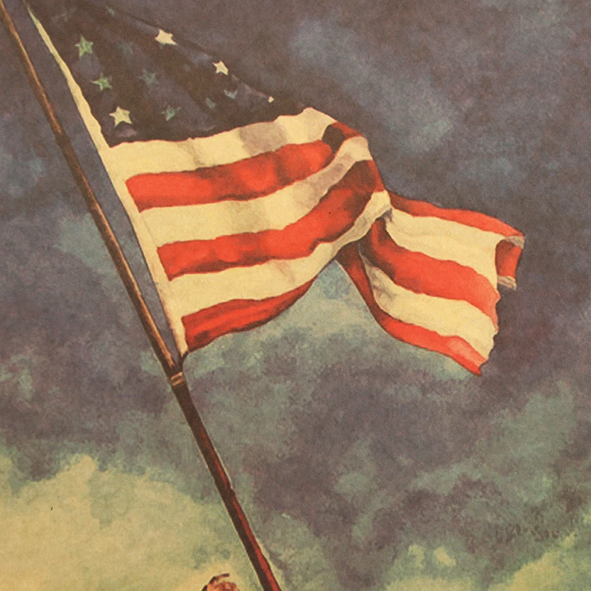TIE LER поднимающий флаг на Iwo Jima ретро постер из крафт бумаги интерьер бар кафе