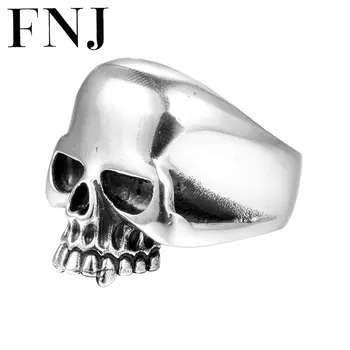 

FNJ 925 Silver Skull Ring Skeleton New Fashion Punk Original S925 Sterling Silver Rings for Men Jewelry Adjustable Size USA 8-12
