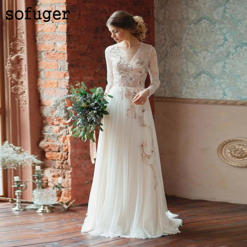 2019 Vintage Lace Long Sleeve Beach Sexy V Neck Appliques Vestido De Noiva Chiffon Train Wedding Dress Dubai Arabic Sofuge
2019 Vintage Lace Long Sleeve Beach Sexy V Neck Appliques Vestido De Noiva Chiffon Train Wedding Dress Dubai Arabic Sofuge