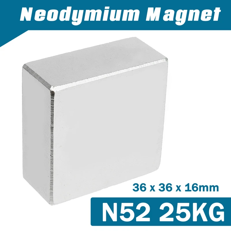 1pcs N52 25KG Strong Square Block Permanent Neodymium Magnet 36 x 36 x 16mm Magnetic Materials Portable Durable Hardware Tools
1pcs N52 25KG Strong Square Block Permanent Neodymium Magnet 36 x 36 x 16mm Magnetic Materials Portable Durable Hardware Tools