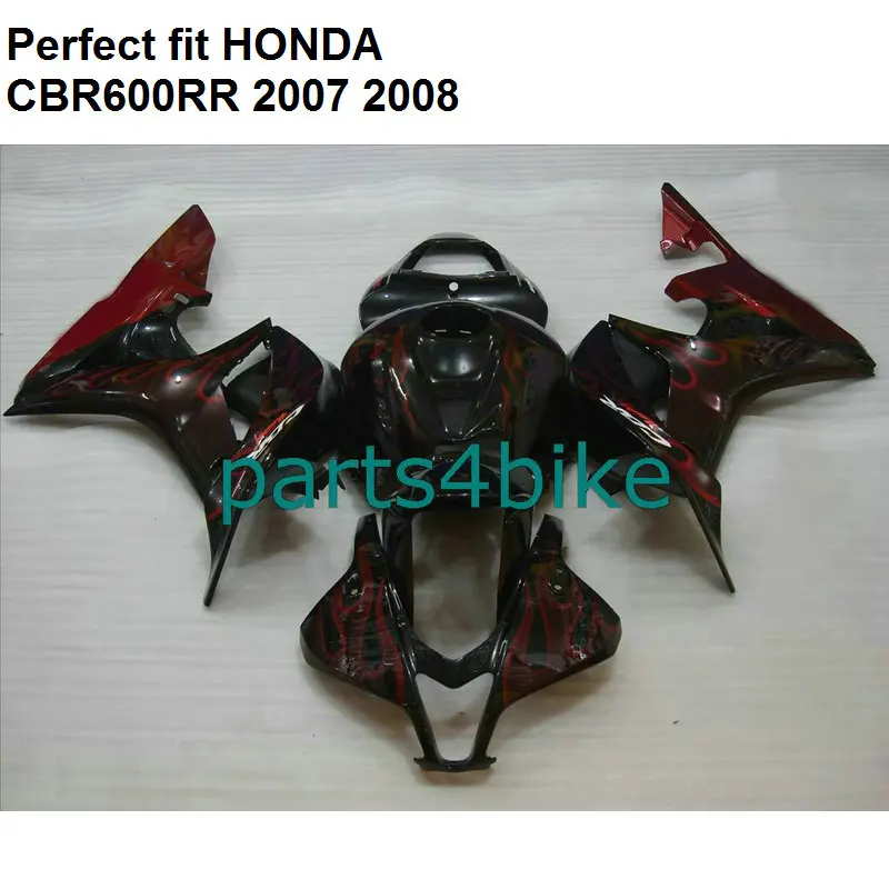 

ABS plastic fairing for Honda CBR 600RR 07 08 red flames black fairings kit CBR600RR 2007 2008 SZ48