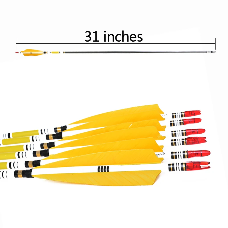18PCS 31.5Inch Pure Carbon Arrow 20-50 lb Yellow Turkish Feathers with Replaceable Arrow Tip for Compound Bow Hunting Archery
18PCS 31.5Inch Pure Carbon Arrow 20-50 lb Yellow Turkish Feathers with Replaceable Arrow Tip for Compound Bow Hunting Archery