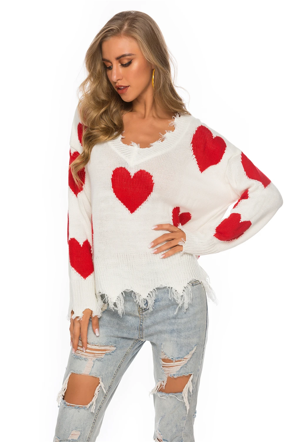 Women Long Sleeve Sweater 2019 Autumn Winter Love Knit V-Neck Print Pullover Female Slim New
Women Long Sleeve Sweater 2019 Autumn Winter Love Knit V-Neck Print Pullover Female Slim New