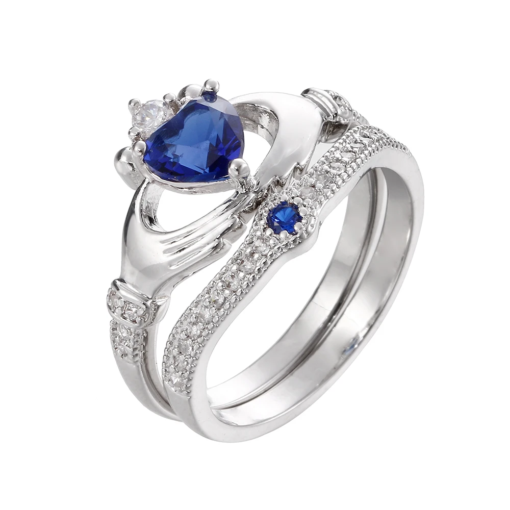 Exquisite Love Design Crown Hand Heart Clah-Duh Claddagh Ring Set Sliver Color Blue & White & Green CZ Crystal Rings for Women
Exquisite Love Design Crown Hand Heart Clah-Duh Claddagh Ring Set Sliver Color Blue & White & Green CZ Crystal Rings for Women