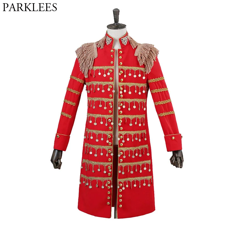 Mens Red Military Style Tassels Long Blazer Jacket Nightclub DJ Suit Blazer Men Cabaret Carnival Outfit Stage Prom Costume Coat
Mens Red Military Style Tassels Long Blazer Jacket Nightclub DJ Suit Blazer Men Cabaret Carnival Outfit Stage Prom Costume Coat