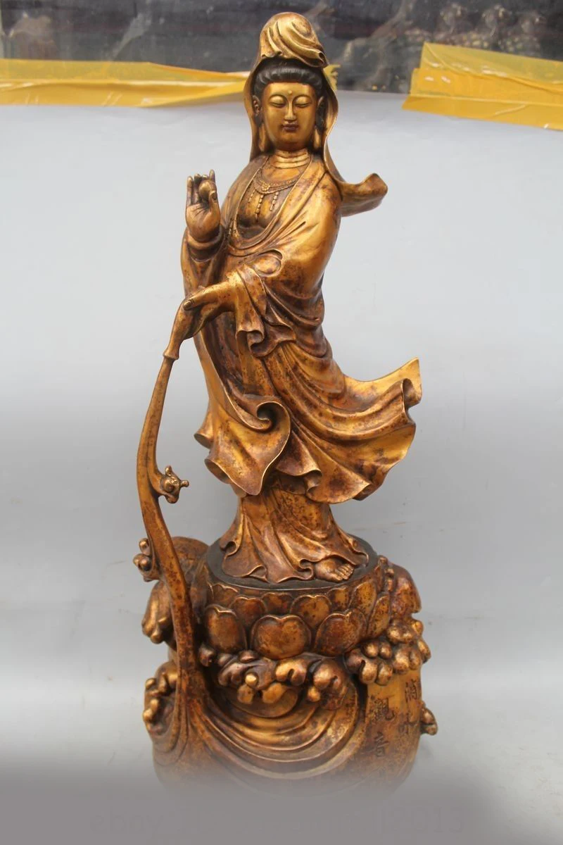 26" Chinese Buddhism Bronze Gild stand Kwan-yin Guan Yin Boddhisattva Goddess
26" Chinese Buddhism Bronze Gild stand Kwan-yin Guan Yin Boddhisattva Goddess