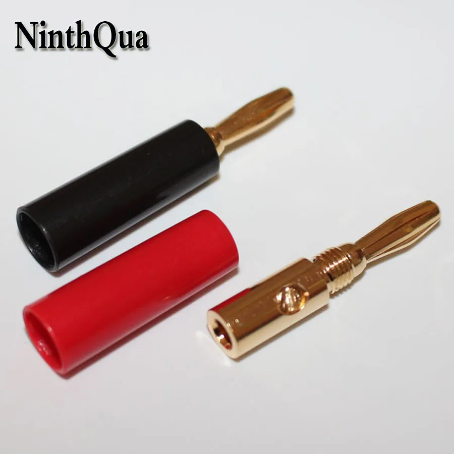 

1pair 4mm Gold Plated Audio Banana Plug Solderless Screw Connection Adaptor 32A/30VAC-60VAC Black Red