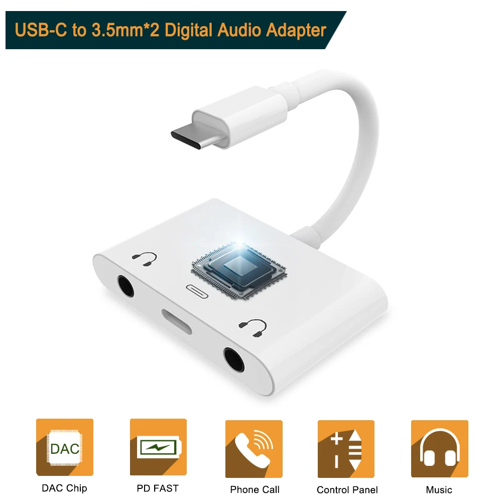 USB C Digital Audio Splitter Adapter Dual 3.5mm Headphone Jack Adapter Charging Converter for iPad Pro/Google Pixel 2/2XL 3/3XL
USB C Digital Audio Splitter Adapter Dual 3.5mm Headphone Jack Adapter Charging Converter for iPad Pro/Google Pixel 2/2XL 3/3XL