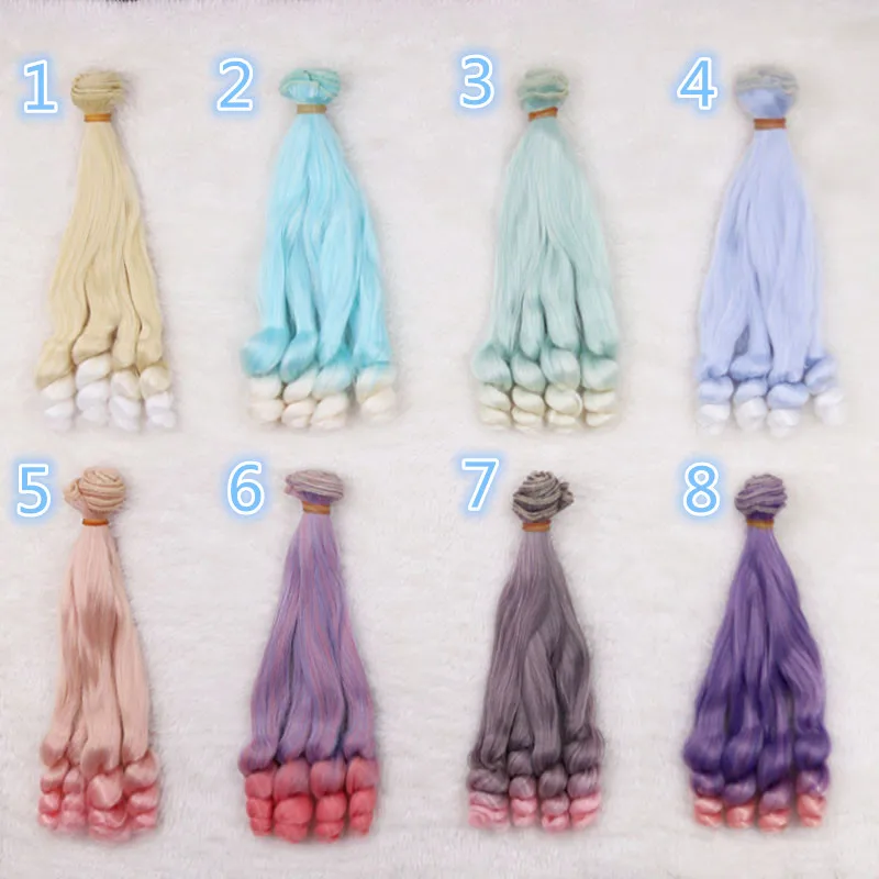 15cm wigs for BJD Blyth Chole 1/3 1/4 1/6 doll Wigs/hair High-temperature wire curly wave gradient color | Игрушки и хобби