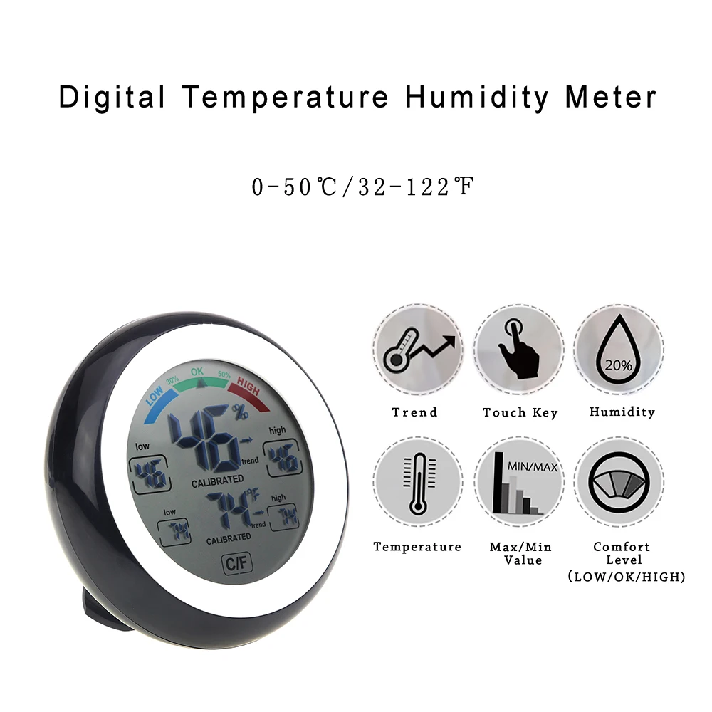 Digital Thermometer Hygrometer Electronic Temperature Gauge Humidity Meter Clock Wall Max Min Value Trend Display C/Funit
Digital Thermometer Hygrometer Electronic Temperature Gauge Humidity Meter Clock Wall Max Min Value Trend Display C/Funit