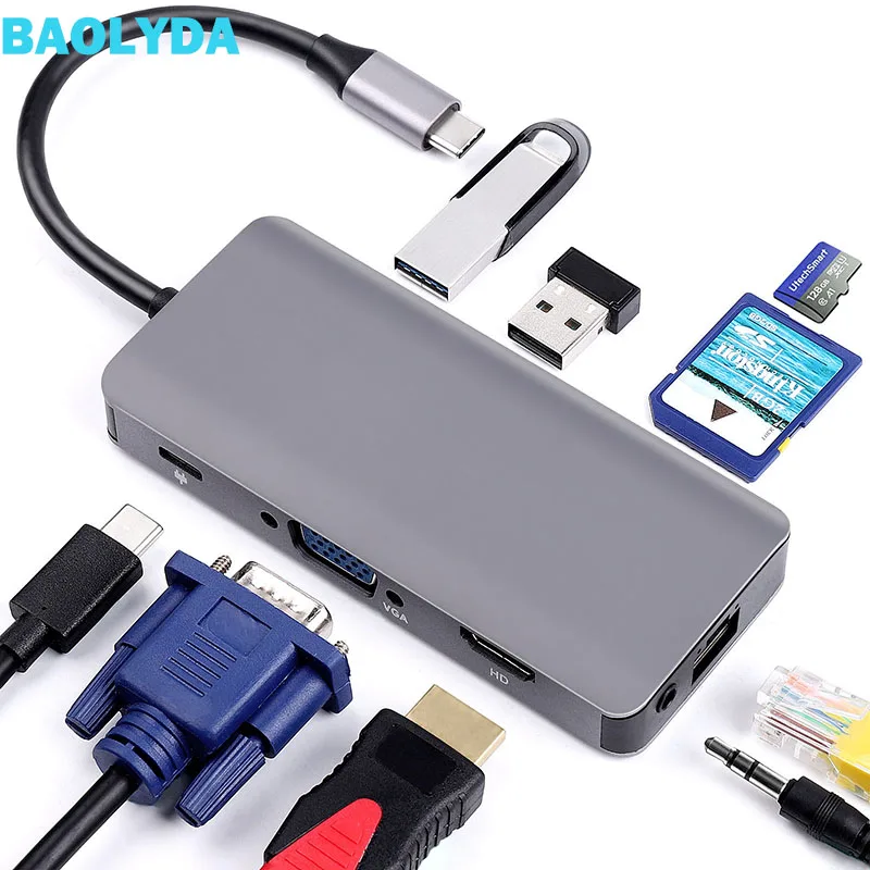 Baolyda USB C HUB 9in1 Thunderbolt 3 Adapter USB Type C HDMI VGA 4K Gigabit Ethernet Montiport Adater for Macbook Pro Type-c PC
Baolyda USB C HUB 9in1 Thunderbolt 3 Adapter USB Type C HDMI VGA 4K Gigabit Ethernet Montiport Adater for Macbook Pro Type-c PC