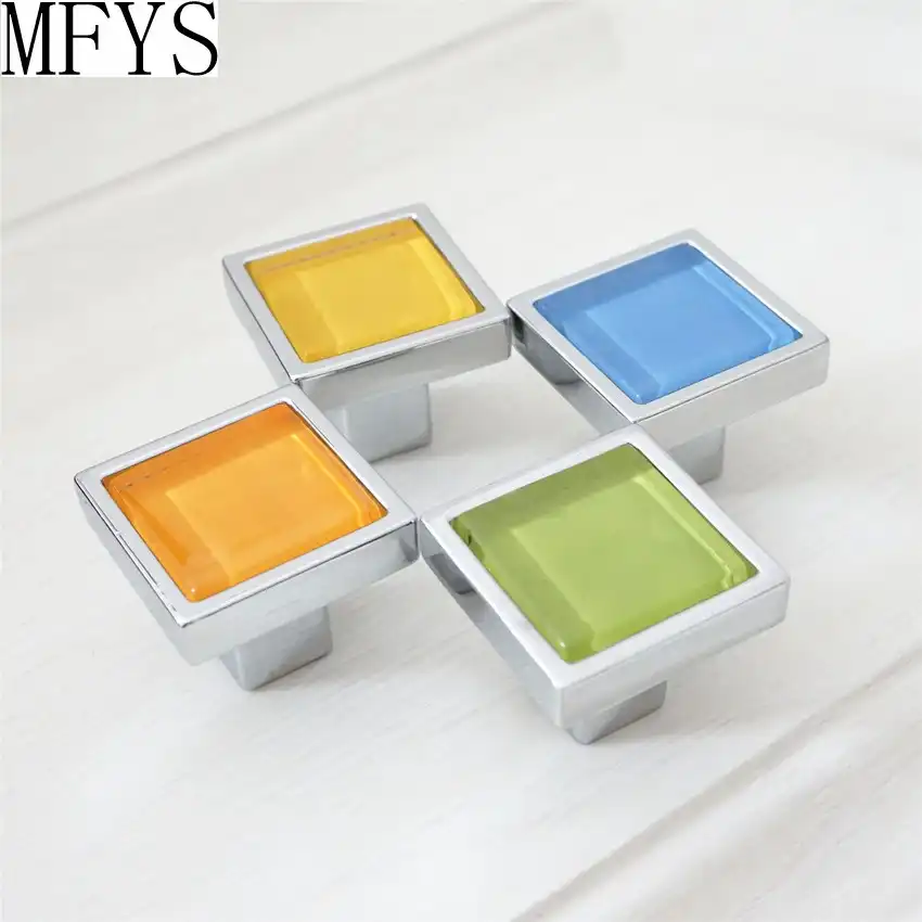 Glass Knobs Orange Blue Green Yellow Square Door Knobs Colorful