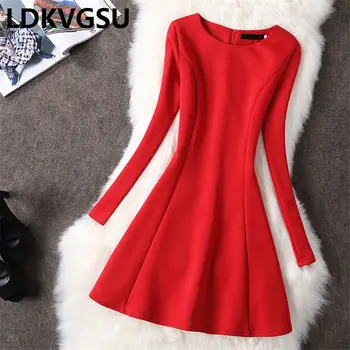 Spring Autumn 2018 New Korean Large Size Women's Long-Sleeved Dress Round Neck Elegant Black Red Slim Dress Female Is1761
Spring Autumn 2018 New Korean Large Size Women's Long-Sleeved Dress Round Neck Elegant Black Red Slim Dress Female Is1761