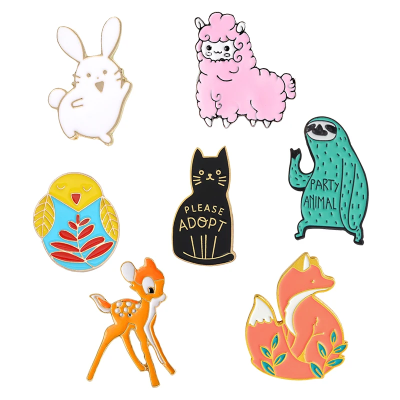 Forest Animal Party Rabbit Sheep Owl Cat Sloth Sika deer Fox Lapel Enamel Pins Badge Bag Denim shirt Clothes Brooches for friend
Forest Animal Party Rabbit Sheep Owl Cat Sloth Sika deer Fox Lapel Enamel Pins Badge Bag Denim shirt Clothes Brooches for friend