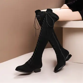 Thigh High Boots Women Casual Shoes Black Faux Suede Lace Up Strappy Knee High Riding Booties Low Heel Tall Shaft Punk Oxfords
Thigh High Boots Women Casual Shoes Black Faux Suede Lace Up Strappy Knee High Riding Booties Low Heel Tall Shaft Punk Oxfords