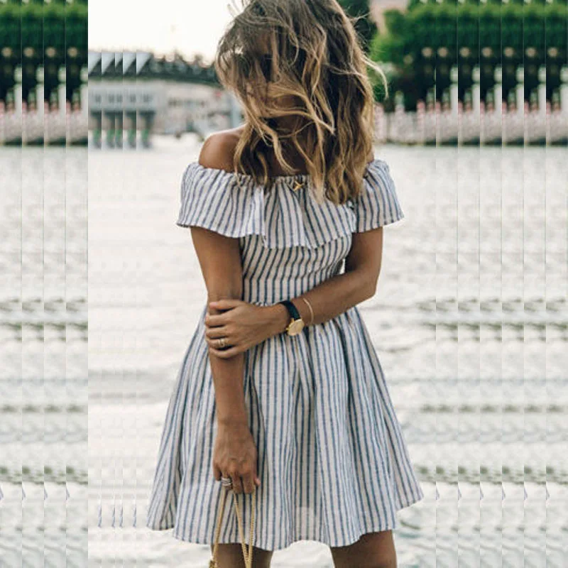 Woman New 2017 Backless Sundress Strapless Summer Dress Women Cold Off Shoulder Striped Print Girl Sundress Party Dress
Woman New 2017 Backless Sundress Strapless Summer Dress Women Cold Off Shoulder Striped Print Girl Sundress Party Dress