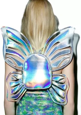 Women's Rainbow Hologram Backpacks Laser Silver Color Holographic Mirror Shoulder Bags shinning party bag colorful angel wing | Багаж и