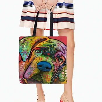 Storage Shopping Tote Bags Colorful Mastiff Pitbull Pet Dog Print Two Sides Printing Single Shoulder Bags White Canvas
Storage Shopping Tote Bags Colorful Mastiff Pitbull Pet Dog Print Two Sides Printing Single Shoulder Bags White Canvas
